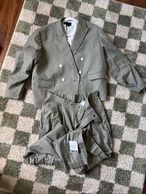 ASOS Olive Green Double-Breasted Blazer and Trousers Set